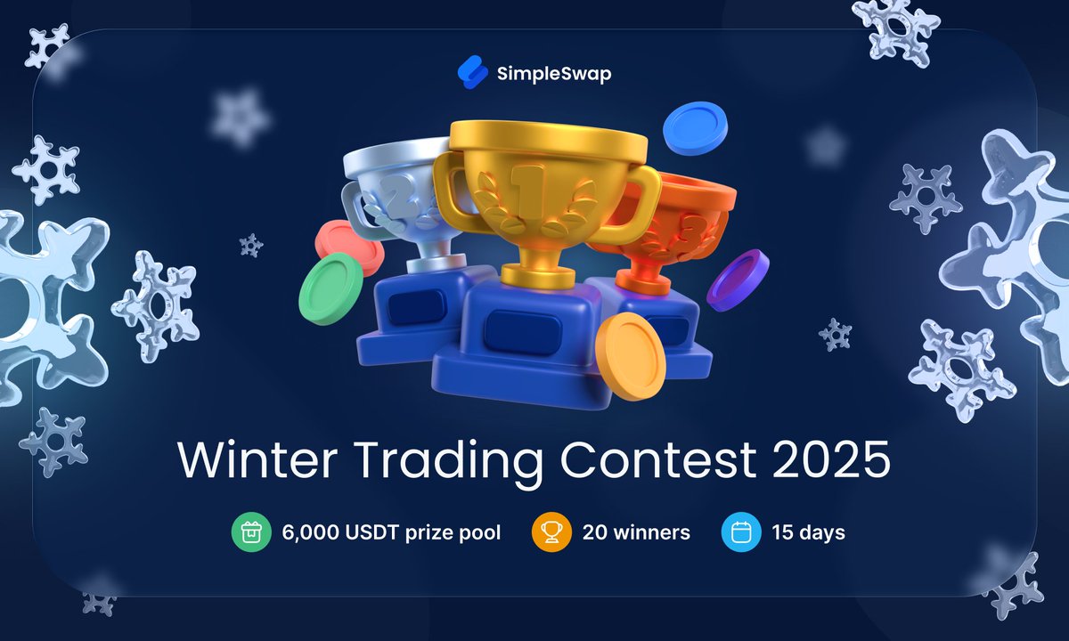 SimpleSwap_io's tweet image. ❄️ Trade. Climb. Win. Winter Trading Contest is ON!

You get 15 days to push your volume and grab a share of 6,000 USDT 💵
No noise. No tricks. Just clean trading and real rewards.

What’s in it for you:
⏺ Any coin, any pair – everything counts
⏺ Web + mobile swaps included
⏺…