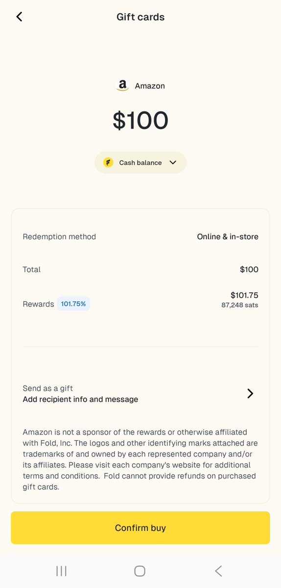 fold_app's tweet image. 🚨 Stack INSANE Sats 🚨 

1️⃣ Spin the wheel to reveal your Gift Card Boost
2️⃣ Use your boost on your next Gift Card Purchase

That&apos;s it, everybody wins!

You could win up to an extra 100% back on your next Gift Card purchase.