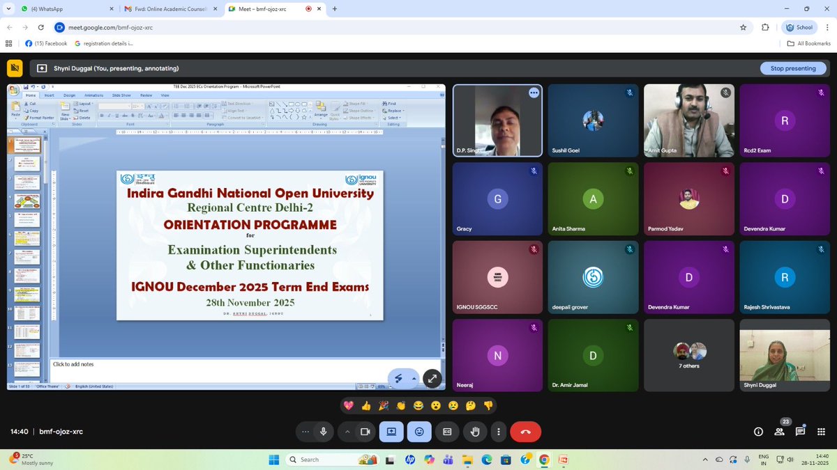 IGNOU_RCDelhi2's tweet image. Online Orientation Program for the Exam Centre Superintendents &amp;amp; Other Functionaries of TEE December 2025 held today on 28-11-2025