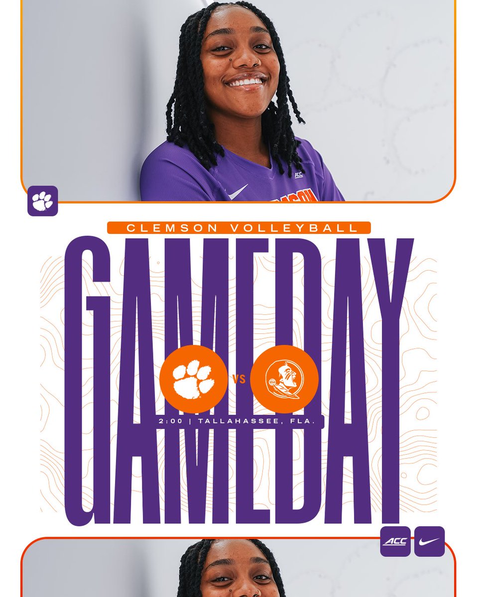 ClemsonVB's tweet image. Regular Season Finale

🆚 Florida State
⏰ 2 PM
📍Tallahassee, FL
📺 ACCNX 
📊 Live stats can be found on ClemsonTigers.com

#OwnToday