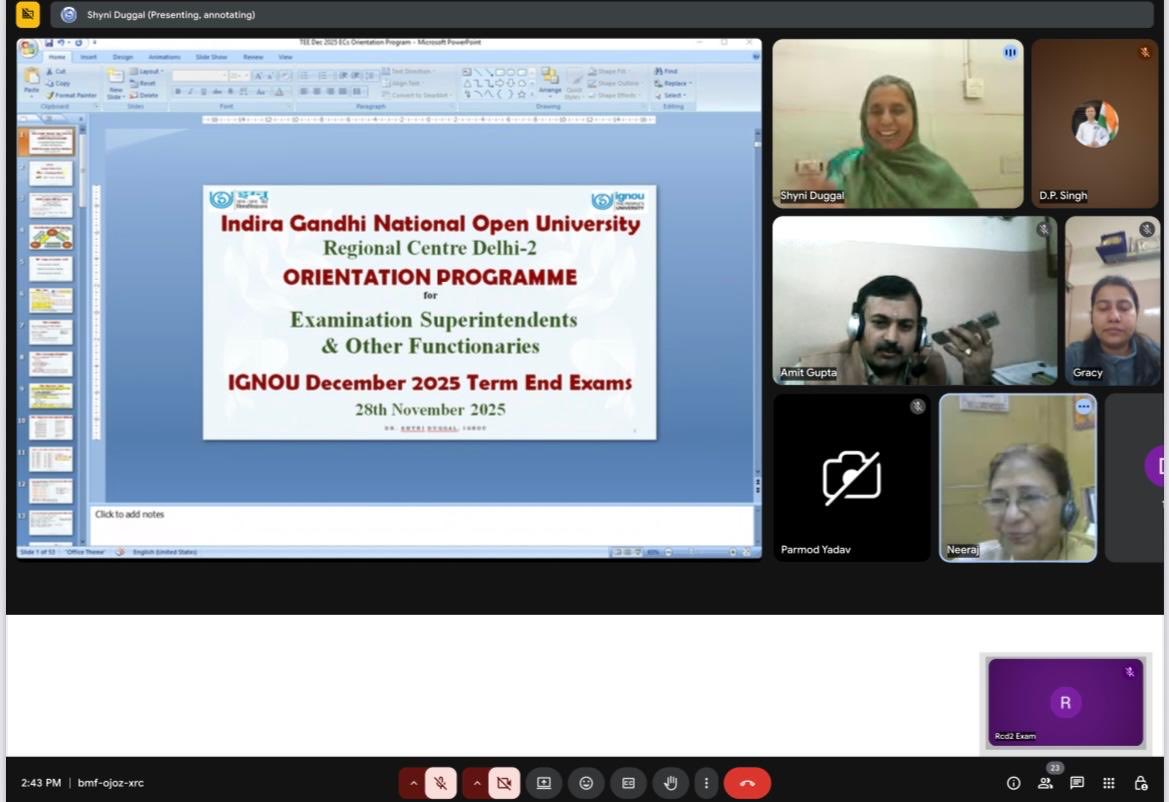IGNOU_RCDelhi2's tweet image. Online Orientation Program for the Exam Centre Superintendents &amp;amp; Other Functionaries of TEE December 2025 held today on 28-11-2025