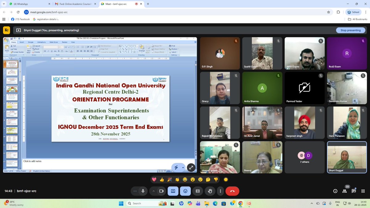 IGNOU_RCDelhi2's tweet image. Online Orientation Program for the Exam Centre Superintendents &amp;amp; Other Functionaries of TEE December 2025 held today on 28-11-2025