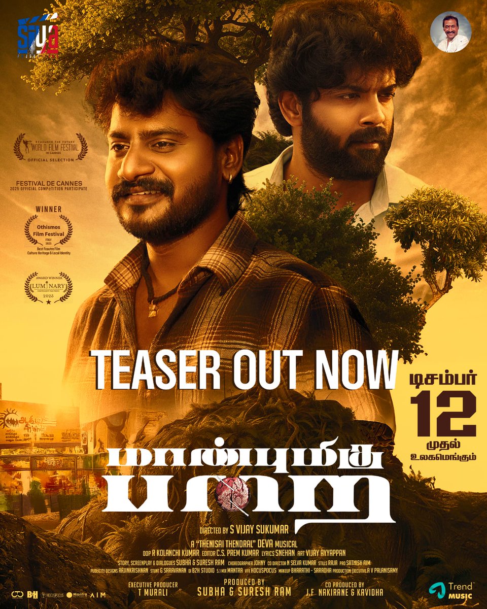 cinemapatti's tweet photo. Get ready for a gripping journey that blends tradition, identity, and courage ✨ #MaanbumiguParai Teaser is out now.

 https://t.co/Hebxesbyiz

December 12th release in theatres 🔥

✨ Produced by @SiyaProductions
🎬 Directed by @sukumar5560
🎵 Music: @ungaldevaoffl

@Leosivakumar02 @GayatriRema @ECspremkumar @KavingarSnekan @rajinkrishnan @aar_ynoffl @SiyaMurali @KumarKolan87011 @sivasankar358 @aazhi_arts @Laabam_Media @teamaimpr @trendmusicsouth