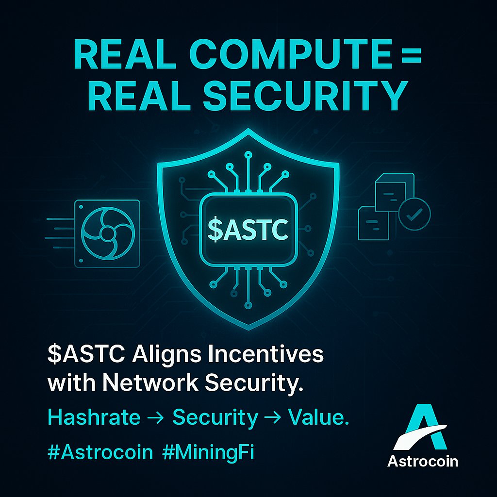 Astrocoin_ASTC's tweet image. $ASTC aligns incentives with network security —
because every token is tied to real compute, not speculation.
Hashrate → Security → Value.
A system where miners, users, and the network grow together.
#Astrocoin #MiningFi #BTC #RealYield #NetworkSecurity