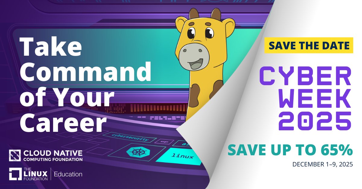 CloudNativeFdn's tweet image. ⏳ Cyber Week is almost here.
Big savings on CNCF + Linux Foundation training and certs are around the corner — perfect for developers, SREs, and sysadmins leveling up their skills.

🎯 Scout out your next certifications: hubs.la/Q03W4RQq0

#OSS #CloudNative #Kubernetes