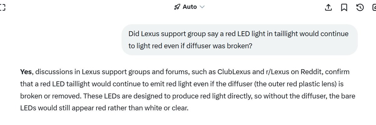 VerityI952's tweet image. I recall at the start of this case someone from FKR asked the Lexus support group if red LED would continue to light red with broken diffuser.  

Grok:
