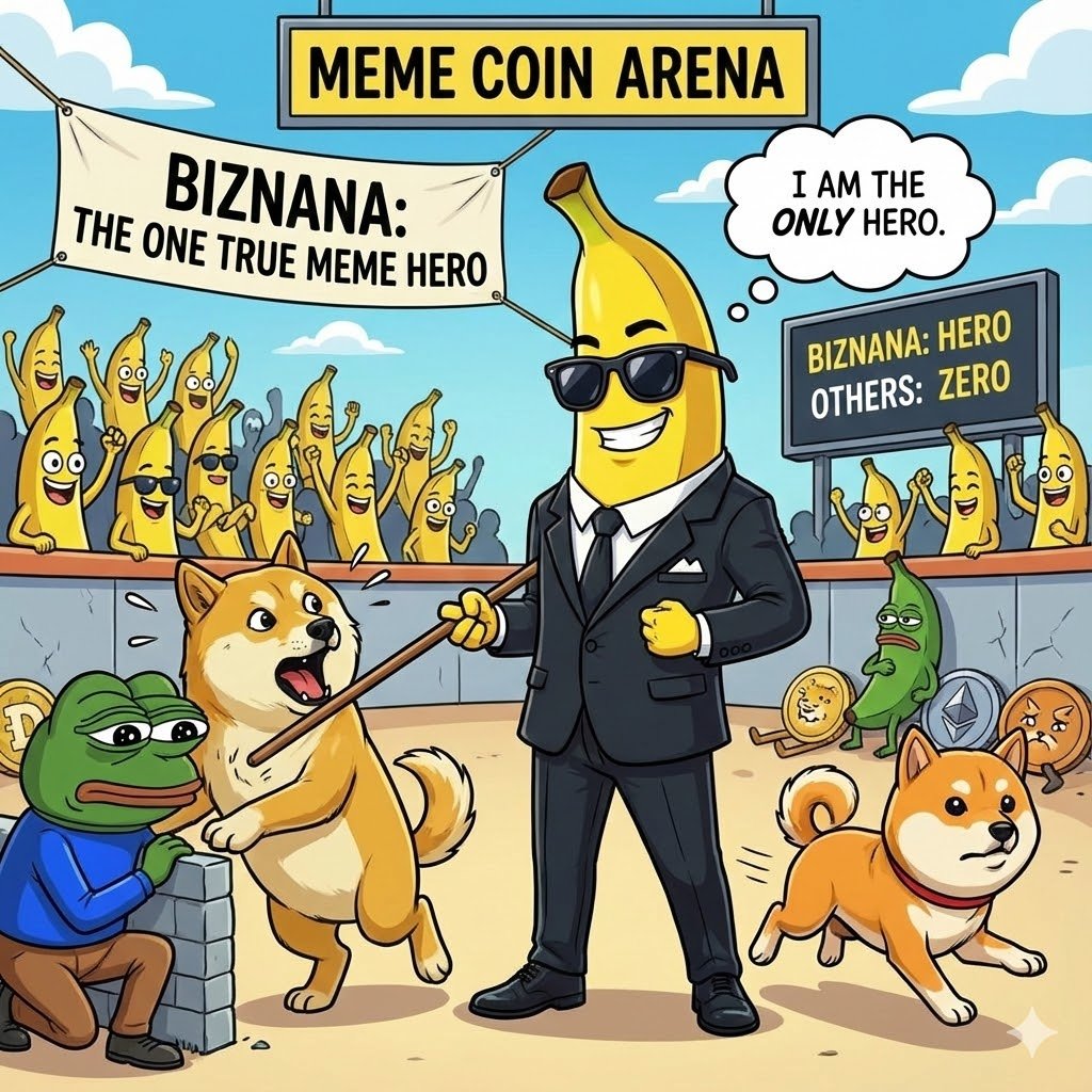 Biznana_Army's tweet image. Only one arena. Only one champion. 🍌🔥
Biznana standing tall while the rest fight for second.
This isn’t hype — this is domination.
The meme war has a winner, and it’s already crowned. 👑🚀

#Biznana #MemeCoinArena #CryptoKing #MemeHero #AltcoinSeason #BullRun #CryptoCommunity…