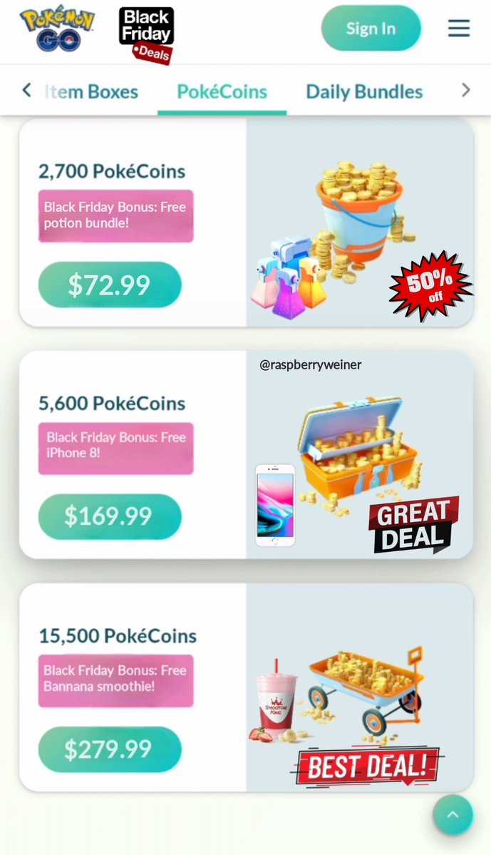 RaspberryWeiner's tweet image. New #BlackFriday deals just hit the #PokemonGO webstore! 👀