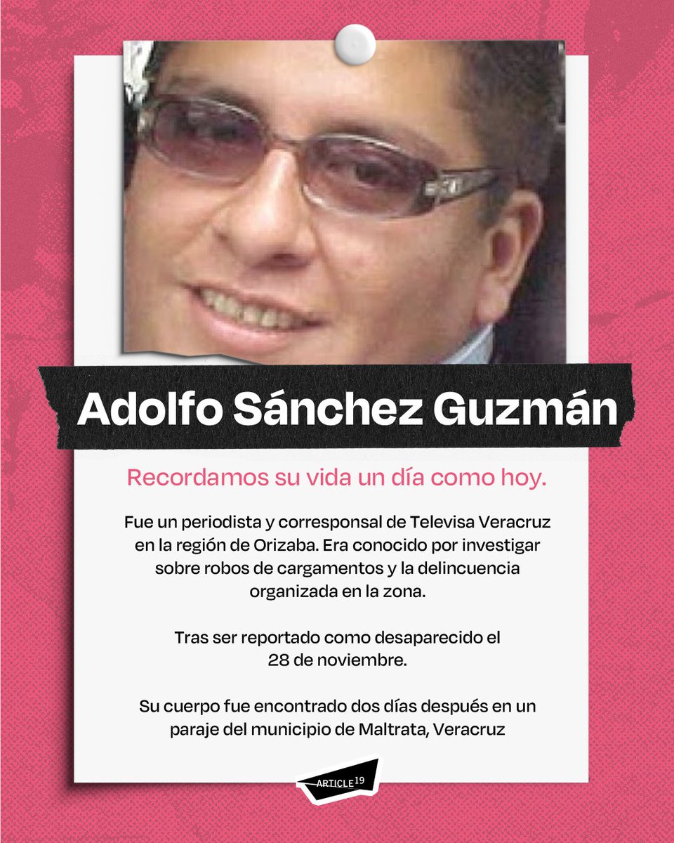 article19mxca's tweet image. 🕯️ Hoy recordamos a Adolfo Sánchez Guzmán.

Fue desaparecido el 28 de noviembre de 2006 y encontrado sin vida dos días después.

📢 Seguimos exigiendo justicia por Adolfo.
