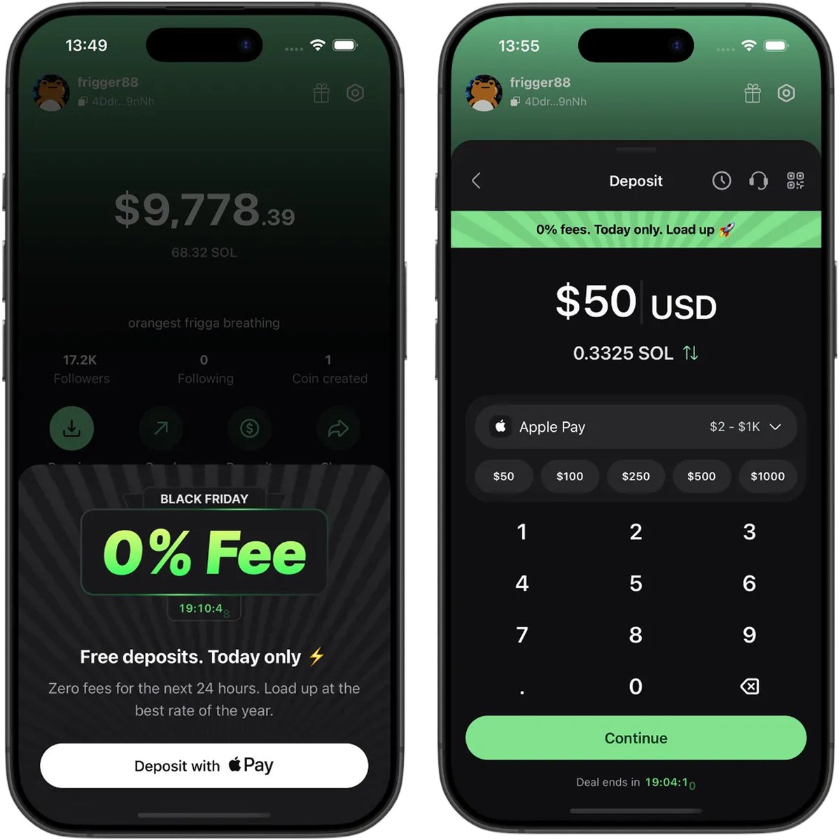 moonpay's tweet image. 🎉 HAPPY BLACK FRIDAY!

⏰ for the next 24 hours, pay 0% in MoonPay fees when you onramp using Apple Pay, Google Pay, and debit/credit cards in the @Pumpfun App

💰 start here: pump.fun