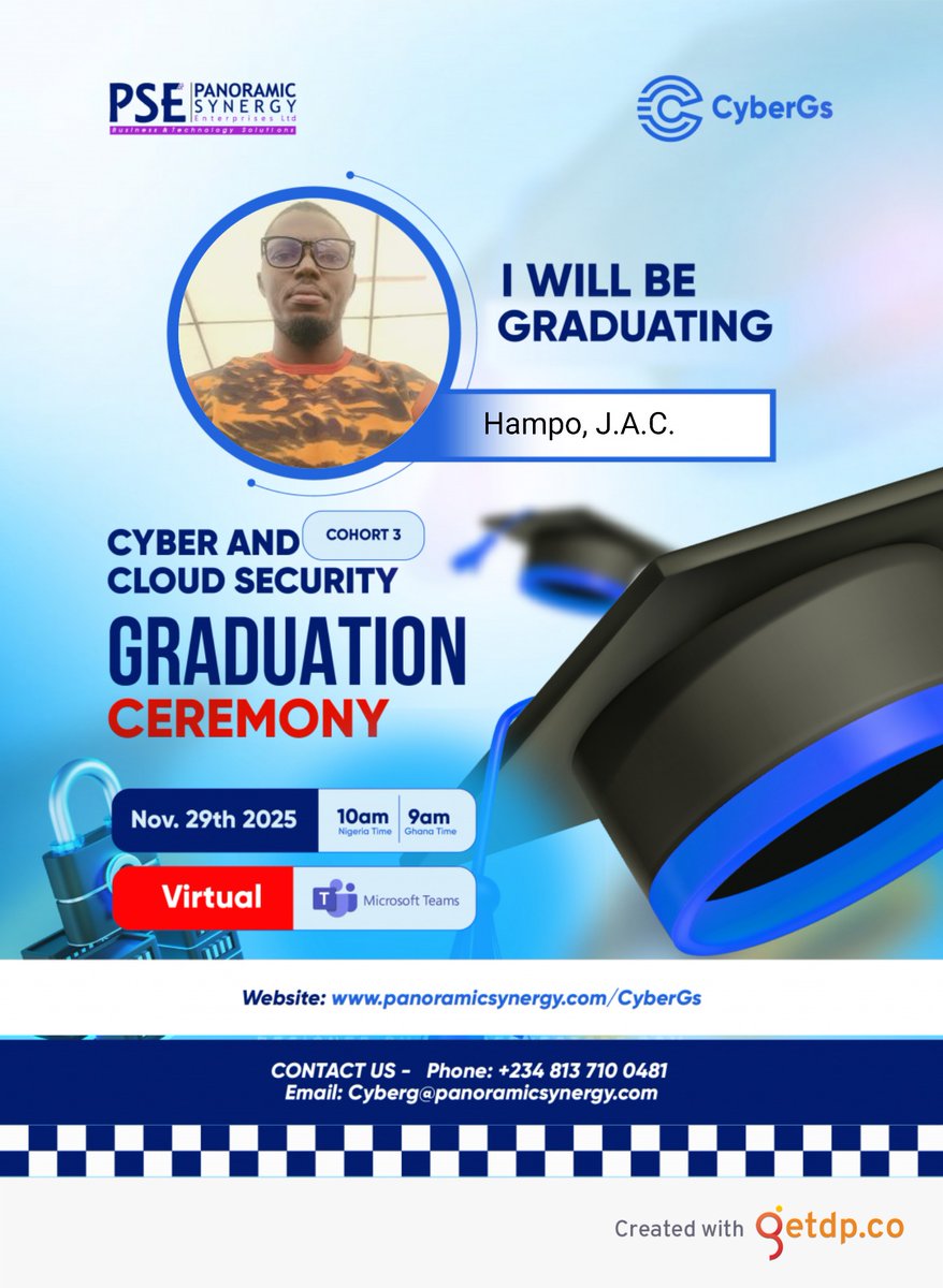 Having gone through 8 weeks of intensive training &amp; passed the exam, I will be graduating under Cohort 3 of the #CyberGs #CCS #Training

Thanks <a href="/Pse_ltd/">PSE.ltd</a> 

<a href="/HamplusHub/">Hamplus Technologies (Hamplus Hub)</a> <a href="/PythonNigeria/">Python Nigeria</a> <a href="/pyconafrica/">Pycon Africa</a> <a href="/SedenuCharles/">Charles Sedenu</a> <a href="/Ubajoseph_u/">noReverseMatch</a> <a href="/dicecreates_0/">DAT DESIGN GUY</a> <a href="/GDGBamenda/">GDG Bamenda #DevFest2025</a> <a href="/CatucB/">CATUC BAMENDA</a> <a href="/ThePSF/">Python Software Foundation</a> <a href="/TechInsider/">Insider Tech</a>