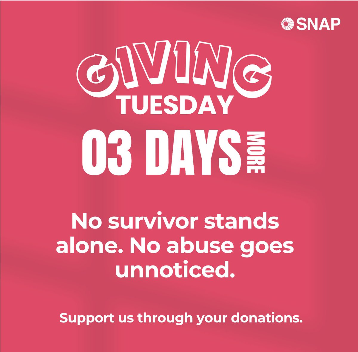 SNAPNetwork's tweet image. ✊No survivor stands alone. No abuse goes unnoticed. 

This #GivingTuesday, help SNAP protect the vulnerable, heal the wounded, prevent abuse, and fight for justice  

Donate👉 bit.ly/49mjpWl  👈