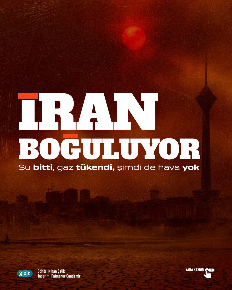 gztcom's tweet photo. 🔴İran boğuluyor 

📌Su bitti, gaz tükendi, şimdi de hava yok 

📌İran'da derinleşen kriz, ülkeyi çok boyutlu bir çıkmaza sürüklüyor https://t.co/EkBNRVKeWs