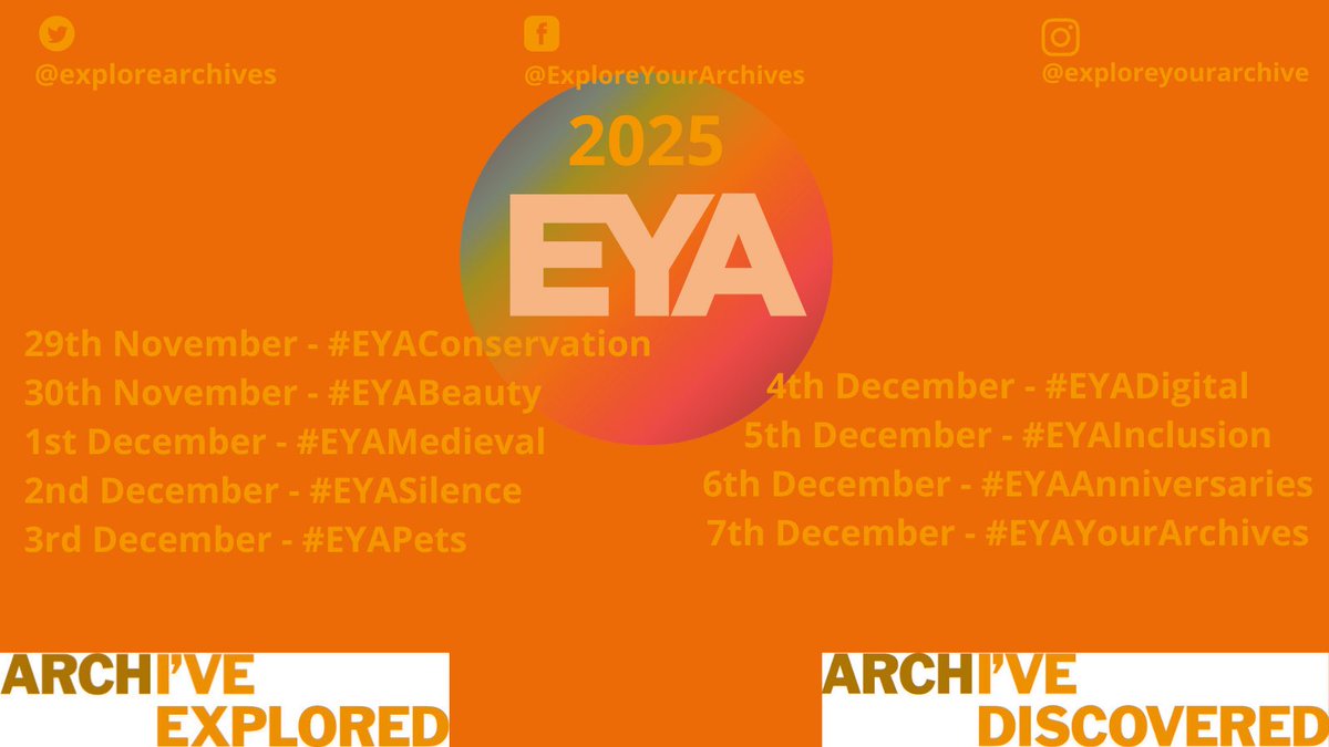 explorearchives's tweet image. 📣 Explore Your Archive Focus Week begins TOMORROW! 📣

Here’s a reminder of the themes this year, we can’t wait to see your posts for the daily themes 👀

We have some exciting things to share with you this week too, so keep an eye out across our socials! 

#ExploreYourArchive