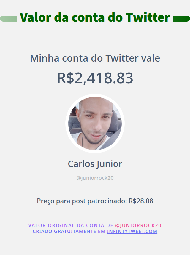 juniorrock20's tweet photo. Meu valor no Twitter é: R$2,418.83

➡️ https://t.co/vnkNffiYcd https://t.co/aH0EsvjvDT