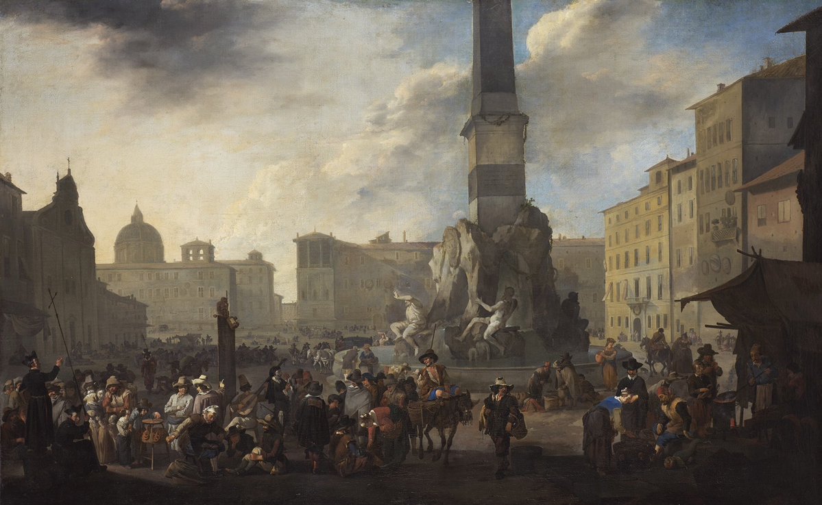 SeekAfterBeauty's tweet image. Roman Market Scene in the Piazza Navona (c. 1658), by Johannes Lingelbach