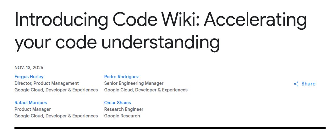 uhonyn's tweet image. Wow Google announced Codewiki the 13th Nov.
Remember all the AI scams that were supposedly trying to help us understand a Github repo?

Unlike those scams, Codewiki really does that. AI adoption/investements is far from ending, cancel the &quot;AI bubble&quot; propaganda and bid dips