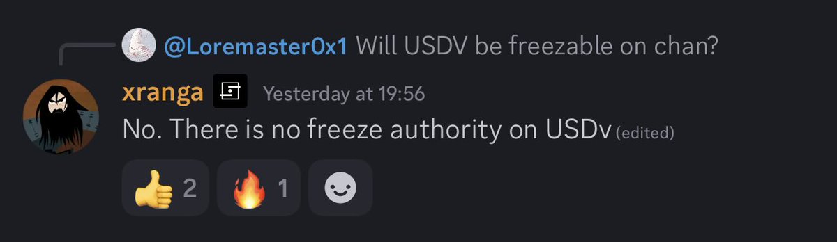 This is all you need to understand the incentives behind Solana leadership eventually pushing/transitioning from USDC to potentially <a href="/solomon_labs/">Solomon Labs</a> USDv as a main Solana native stablecoin

Also USDv is not freezable which makes it even more desirable to hold

$SOLO