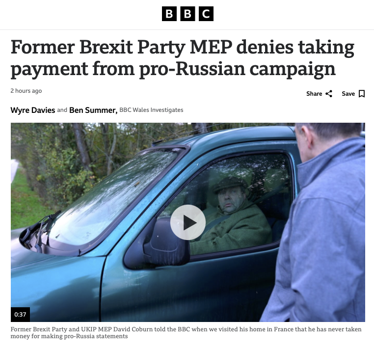 Oh look ! Another ex Brexit Party &amp; UKIP MEP allegedly received money "as part of a pro-Russian influence campaign in the European Parliament" 👇

He denies it (of course he does) .... "𝙨𝙥𝙚𝙖𝙠𝙞𝙣𝙜 𝙤𝙪𝙩𝙨𝙞𝙙𝙚 𝙝𝙞𝙨 𝙘𝙝𝙖̂𝙩𝙚𝙖𝙪 𝙞𝙣 𝙁𝙧𝙖𝙣𝙘𝙚"🤡