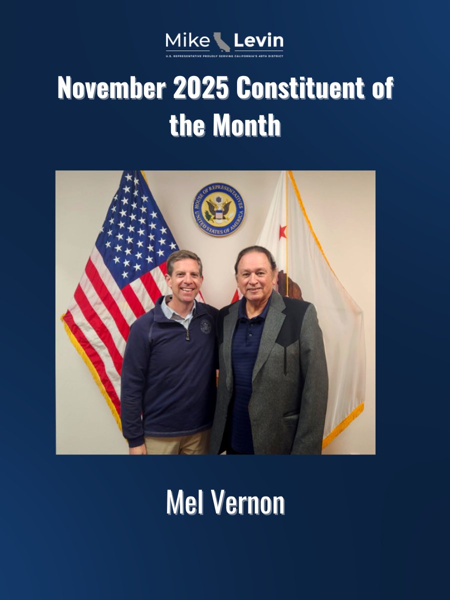RepMikeLevin's tweet image. Honored to recognize Mel Vernon, Captain of the San Luis Rey Band of Mission Indians, as my November Constituent of the Month.

For more than 15 years, Mel has worked with Southern California teachers and educators, emphasizing the history, culture, and folklore of the Luiseño…