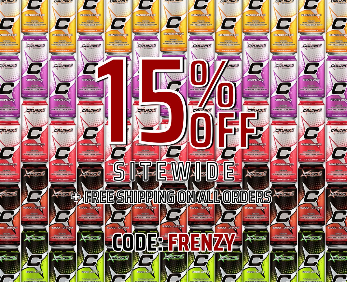 BLACK FRIDAY IS ON! Get 15% off your favorite CRUNK!!! flavors plus free shipping on all orders -  use code FRENZY at checkout.  Offer ends 12/1.  Only at shop.crunkenergy.com