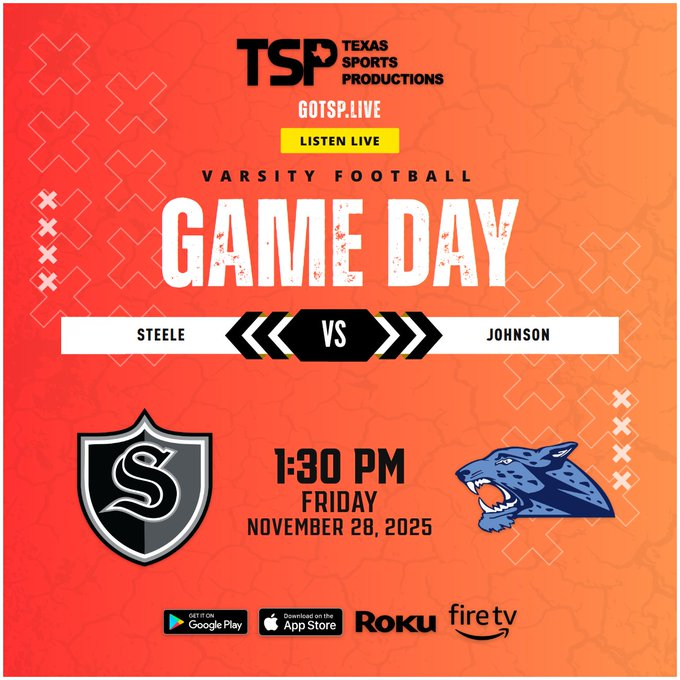Football_Steele's tweet photo. 🚨Round 3 Playoff Game🚨 

🆚@CTJFootball 
🗓️11/28/25  
⌚️2:00 PM 
🏟️ Gustafson Stadium (NISD)  
🎟️ https://t.co/7S1FgUmUjc 

#6sec https://t.co/AIEMWeIxF1