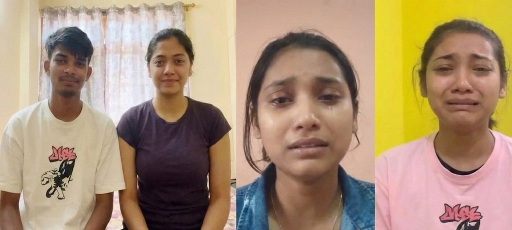 Reactwithrakesh's tweet image. फोटो में रोती हुई दोनों लड़कियाँ इस वायरल वीडियो की जिम्मेदारी ले रही हैं, 

लेकिन हम जैसे युवाओं ने जाँच एजेंसियों से पता किया तो मालूम चला कि इनमें से कोई भी नहीं है। आप सब कमेंट में बताएँ कि क्या यही दोनों हैं?