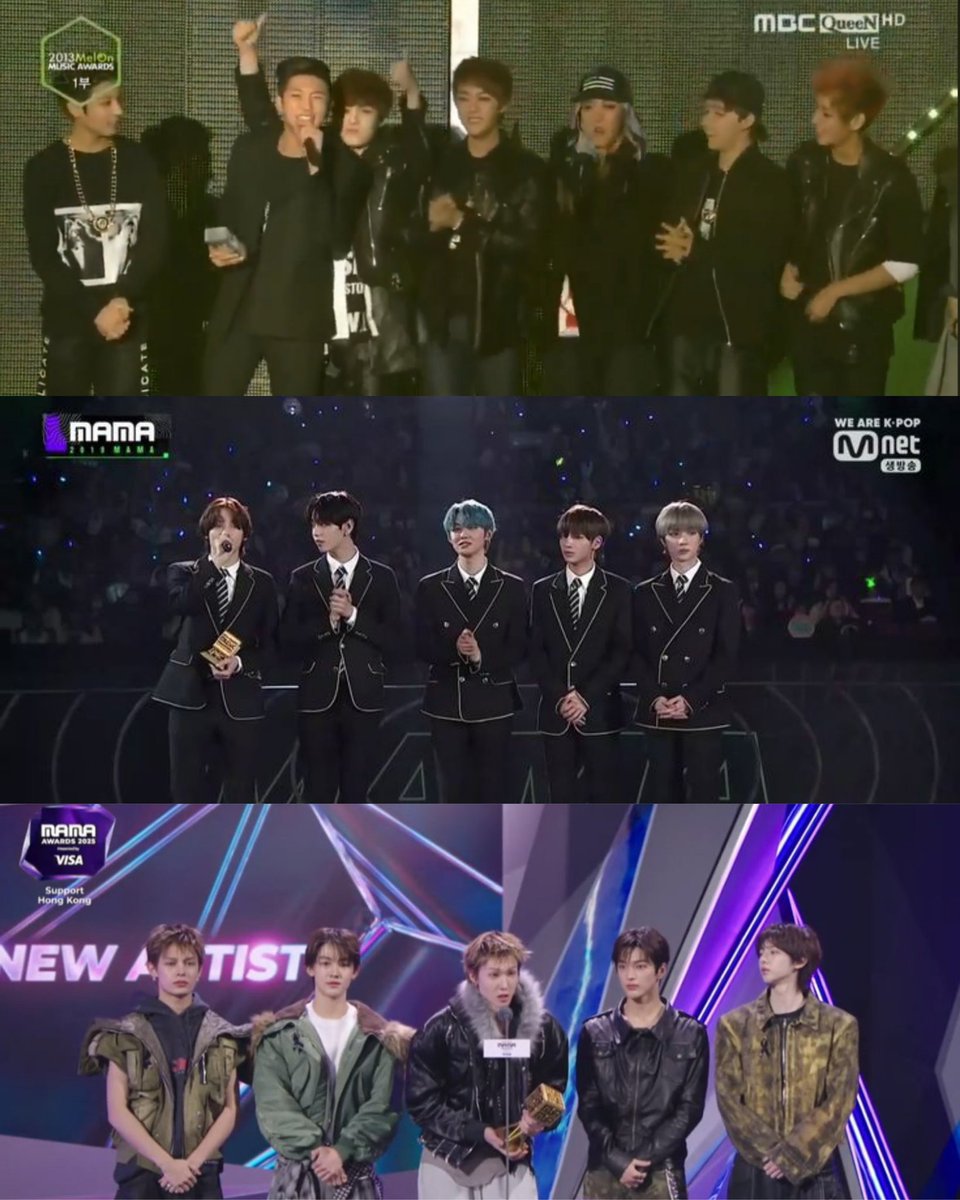 hnkive's tweet image. bighit boys winning the “best new artist” awards 🥹

BTS: 2013 MMA
TXT: 2019 MAMA
CORTIS: 2025 MAMA