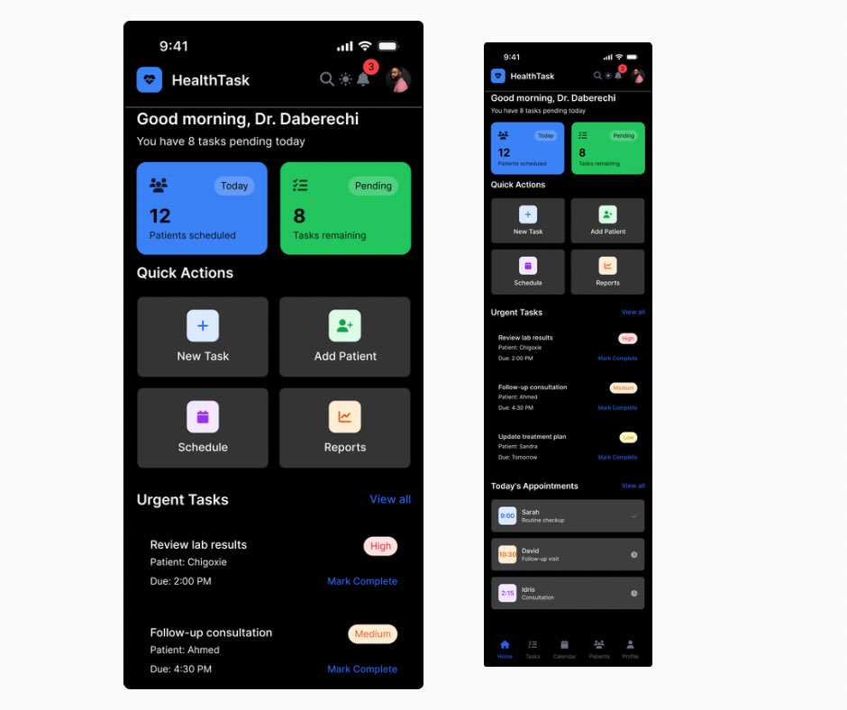 DabbieRichard's tweet photo. Productivity meets healthcare with a dashboard that keeps you ahead.

#HealthTech #UXDesign #ProductDesign #MedTech #DigitalHealth #DesignForImpact #UIUX #HealthcareInnovation #DoctorTools #TaskManagement #AppDesign https://t.co/xM6INqEjbt