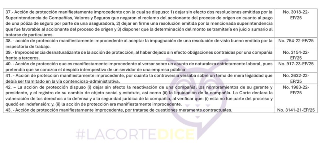🔴 42 casos en los que no procede presentar una acción de protección 

Más un caso de Hábeas Data (derivado incorrectamente de una sentencia de AP). 

▶️ Actualizado al 28 de noviembre de 2025