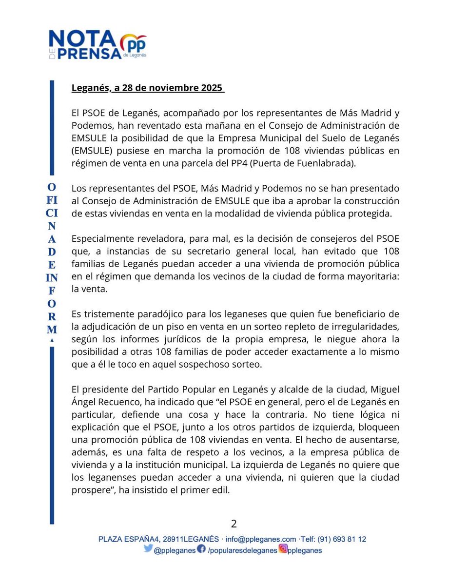 ❌🏗️ El <a href="/psoedeleganes/">PSOE Leganés/ ❤️</a> y sus socios de la izquierda NO quieren que construyamos vivienda protegida a precio asequible para los vecinos de #Leganés.

🗣️Ellos tienen casa, incluido su secretario general. Tú no tienes derecho a un techo. Vergüenza. 

Te lo contamos⬇️