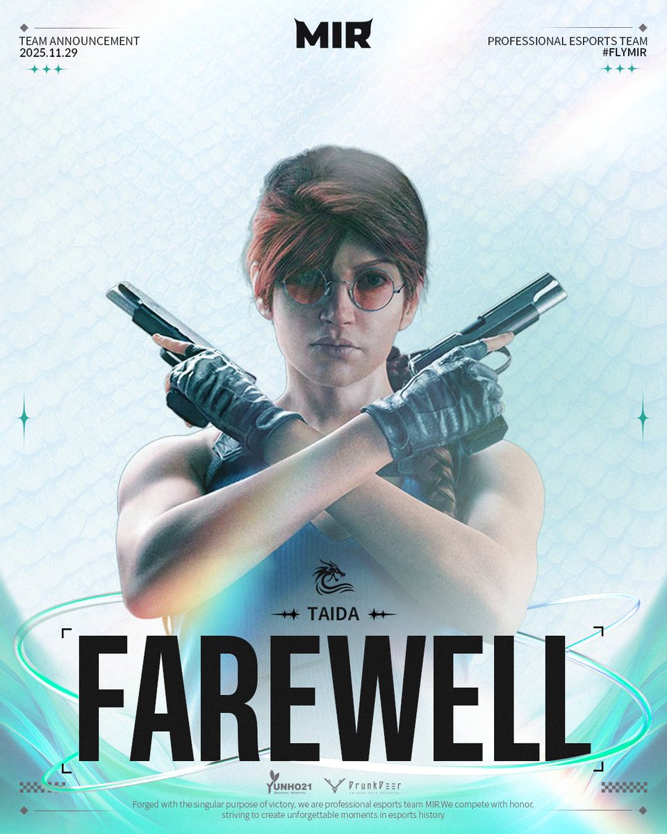 𝐅𝐀𝐑𝐄𝐖𝐄𝐋𝐋 𝐓𝐀𝐈𝐃𝐀

R6S Academy部門のTaida(<a href="/tokiBayern/">とき</a>)選手がチームを退団する運びとなりました。
今後のご活躍を応援しています。

#flymir🌊 #SiegeX