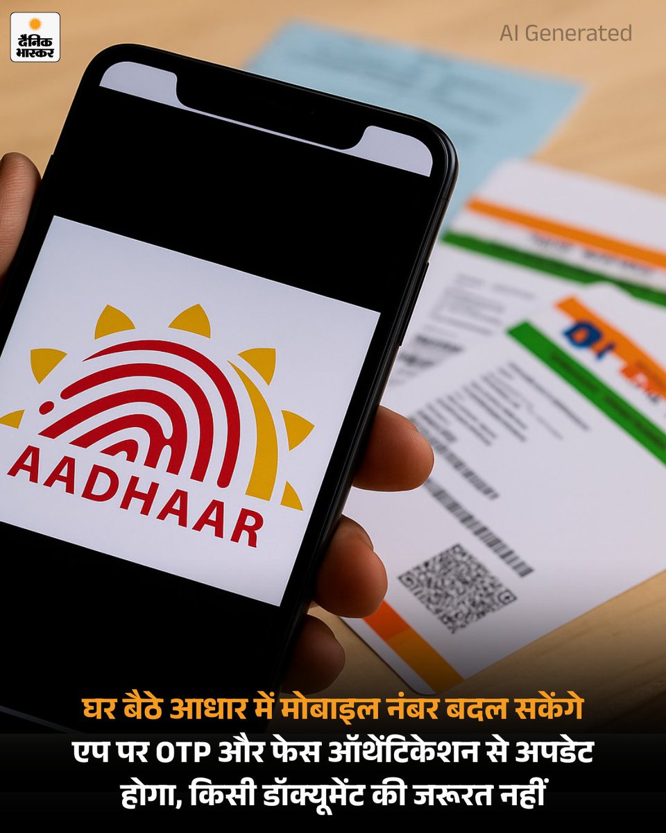 DainikBhaskar's tweet image. जल्द ही आप घर बैठे आधार कार्ड में रजिस्टर्ड मोबाइल नंबर बदल सकेंगे। आधार को रेगुलेट करने वाली संस्था यूनिक आइडेंटिफिकेशन अथॉरिटी ऑफ इंडिया (UIDAI) ने नई डिजिटल सर्विस की घोषणा की है। 
#AadharCard #UIDAI #technology #mobile #NumberUpdate
पढ़िए पूरी खबर-
dainik.bhaskar.com/ooymjgnhFYb