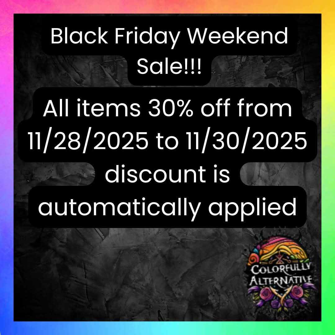 ColorfullyAlt's tweet photo. Starting today!!! https://t.co/kVStJFEPOg Come check it out!!!! #colorfullyalternative #blackfridaydeals #blackfriday #blackfridayshopping #checkitout https://t.co/SL0oglnPMW