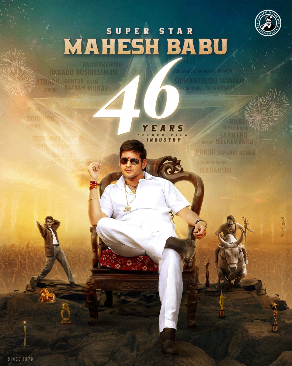 KukatpallyMBFC's tweet image. A legacy of 46 years, etched in golden letters @urstrulyMahesh 🦁

The actor who needs no introduction, but earns constant admiration❤️🤩

#46YearsOfSSMBSupremacy #SSMB29 #Varanasi 🔱