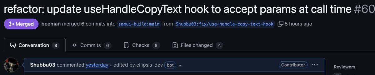 today's W -&gt; 

2nd PR got merged in <a href="/SamuiBuild/">Samui 🏝 Cypherpunk Hackathon 🏟</a> . Many more to come💪💪