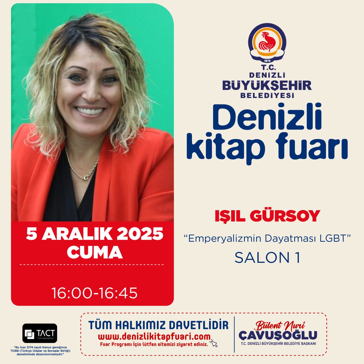 GYK Üyemiz Işıl Gürsoy, Denizli Kitap Fuarı'nda "Emperyalizmin Dayatması LGBT" konulu söyleşide kitapseverler ile buluşuyor. ✍️

Tüm halkımız davetlidir. 📚