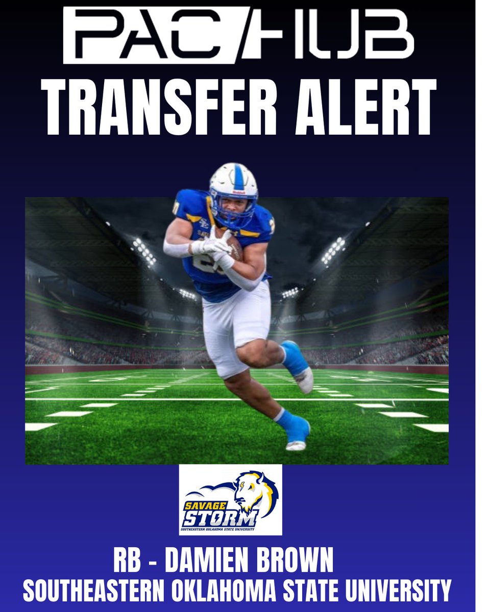 PacHub_'s tweet photo. TRANSFER ALERT - Southeastern Oklahoma State University RB Damien Brown has entered the transfer portal! Brown is a two time ALL-CONFRENCE  running back!

@Damienbrown01 https://t.co/7A5ZEL3B0n