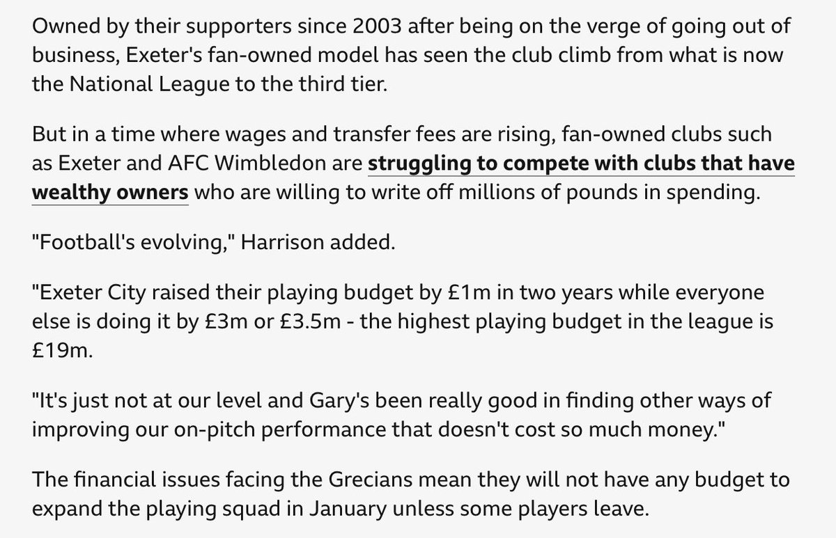 StuartdDeacons's tweet image. Feels like Exeter are a bit further down the road with their struggles with being sustainable than we are.

Startling that they increase their budget by £1m in 2️⃣ years, yet everyone else has increased by around £3-3.5m .

It shows our own situation will only get worse.

#afcw