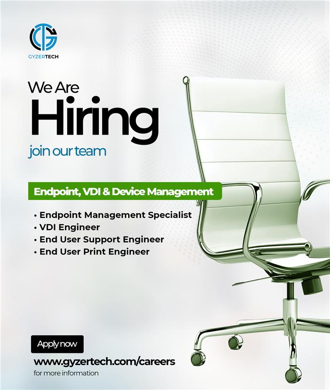 GyzerTech's tweet photo. We’re hiring Endpoint, VDI &amp; Device Management professionals.

• Endpoint Management Specialist
• VDI Engineer
• End User Support Engineer
• End User Print Engineer

Apply here 👉 https://t.co/1D3MxfKZEg

#Gyzertech #EndpointManagement #VDI #NowHiring #TechJobs #GyzerEveryday https://t.co/ZzLIol3eBR