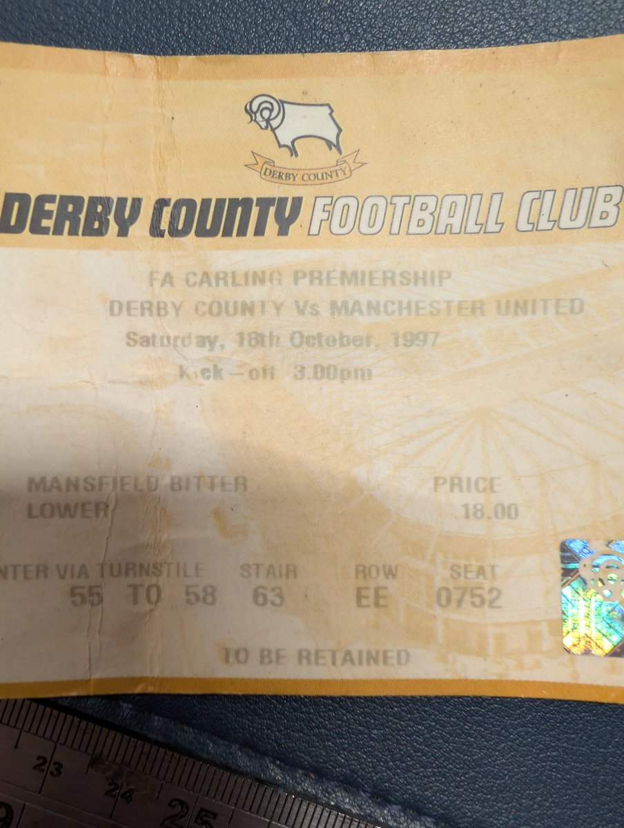rezner's tweet image. Random ticket find in the man drawer 😁🐑 #dcfc  Vs Man utd from 97. In the Mansfield Bitter Lower 😁