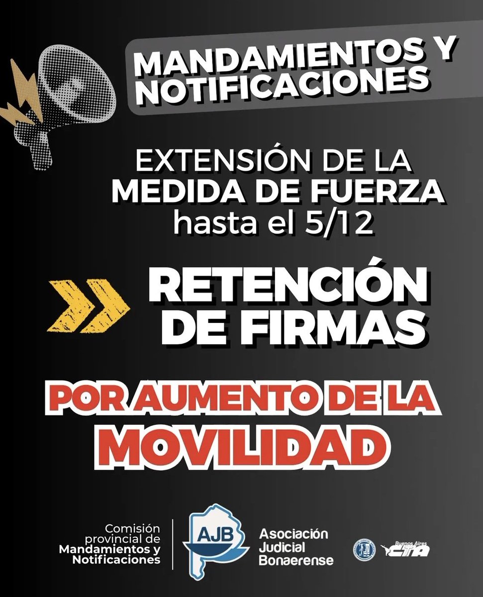 #MandamientosyNotificaciones 

❗️SE MANTIENE LA RETENCIÓN DE FIRMAS Y SE EXTIENDE LA MEDIDA

❌️Ante la falta de actualización de los montos de movilidad fija y por distancia, se deicidió extender la retención de firmas hasta el 5 de diciembre.