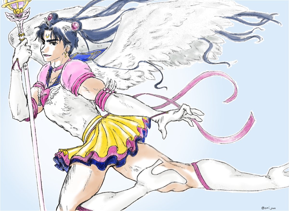 omi_yue's tweet image. #undertheoaktree 
#オークの樹の下
(タグを付けたものか一瞬迷う…w)
エターナルセーラーリフタン。美少女戦士セーラーオークの最強美(筋肉)少女戦士として。

最初に手を付けたのはリフ誕前なので、初めてノート見開きで描いた絵になります。もっと飛翔感出したかった～。