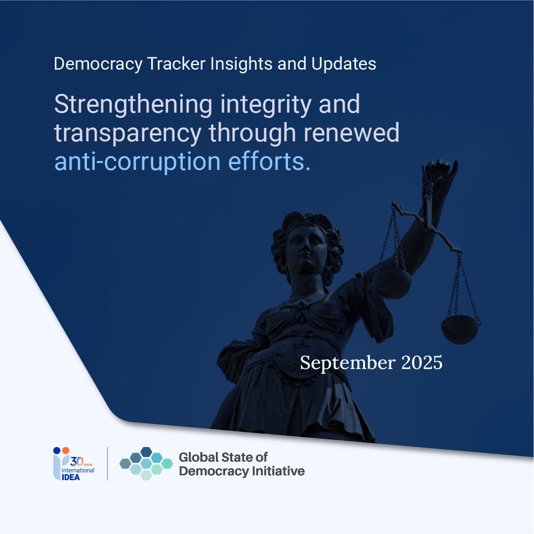 Int_IDEA's tweet image. ⚔️ Anti-corruption efforts continue to shape the #RuleOfLaw and public trust. In September, #DemocracyTracker recorded progress—from stronger accountability to justice system reforms.

Read the full insights → bit.ly/DemTrac