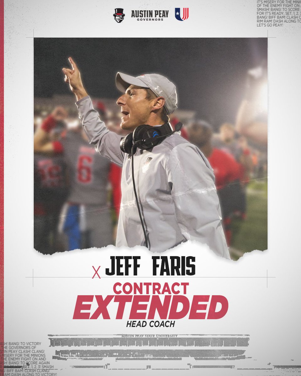 letsgopeay's tweet image. After a historic 2025 season, Austin Peay and Head Football Coach Jeff Faris have agreed on a contract extension through the 2030 season! 🎩🏈

🗞️ --&amp;gt; tinyurl.com/ymb43fvr

@GovsFB | #LetsGoPeay