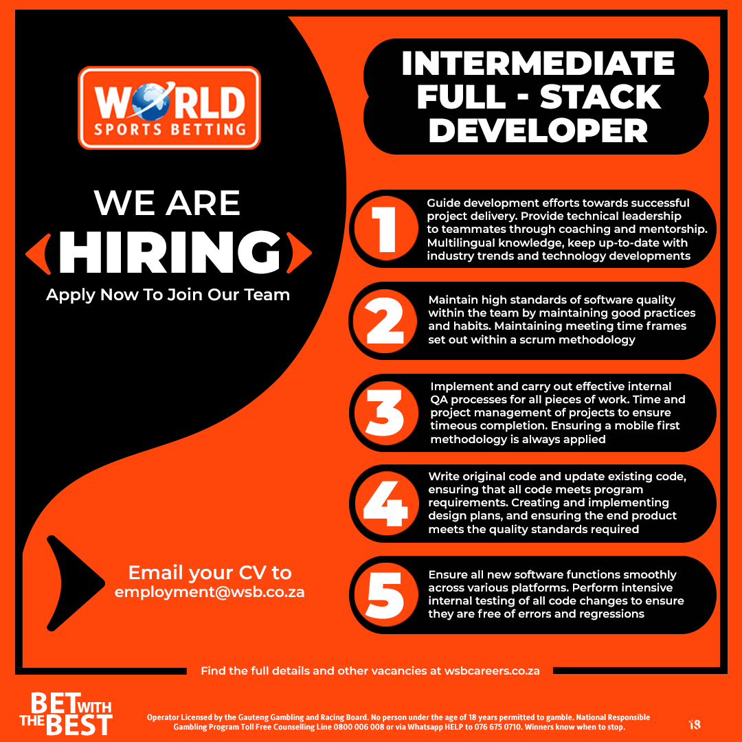 WorldSportsBet's tweet image. 🚨 WE’RE HIRING: FRONT-END DEVELOPER
Design it. Build it. Make it fast.
We’re looking for a Front-End Developer who can turn UX and design into slick, high-performance web experiences. If you balance aesthetics with speed - and love working with Dev, UX, and Design teams - this…