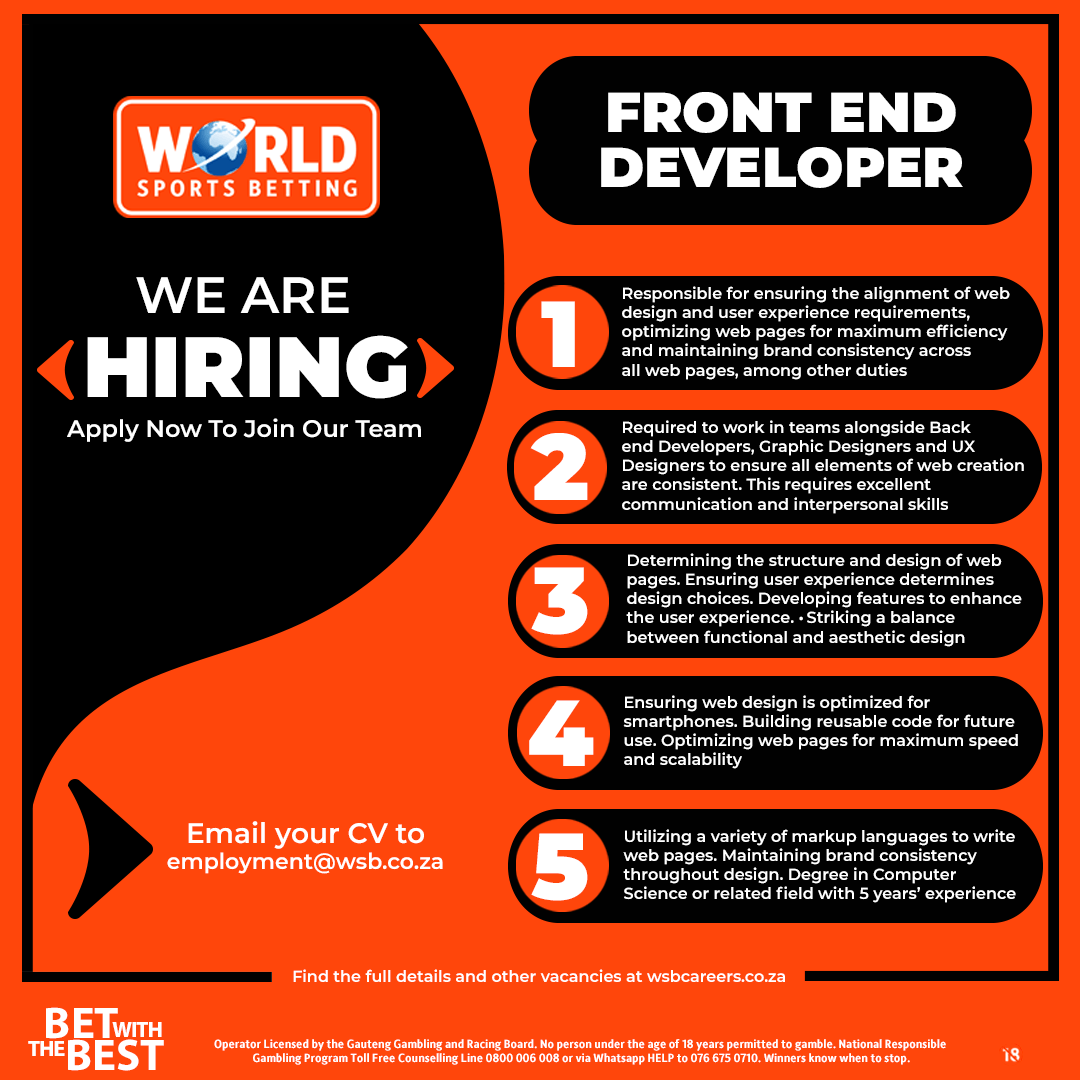 WorldSportsBet's tweet image. 🚨 WE’RE HIRING: FRONT-END DEVELOPER
Design it. Build it. Make it fast.
We’re looking for a Front-End Developer who can turn UX and design into slick, high-performance web experiences. If you balance aesthetics with speed - and love working with Dev, UX, and Design teams - this…