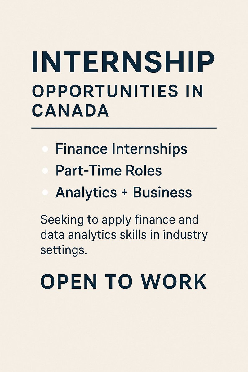 olamispeciall's tweet image. Actively looking for finance internships or part-time roles in Canada 🇨🇦

With a Finance background + MSc Data Analytics, I’m ready to apply my skills in real industry settings and keep growing. Open to roles in finance, analytics, business.

#OpenToWork #FinanceJobs #CanadaJobs