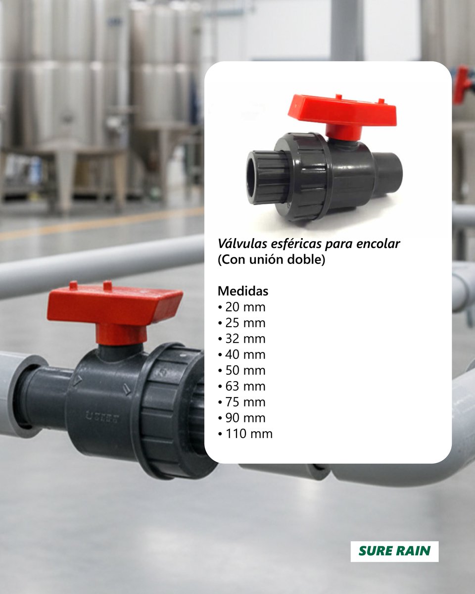 SureRain's tweet image. ⚙️ 💧 Válvulas Esféricas Plásticas

Una solución confiable para el control de paso en sistemas de agua y riego.

🔹 Fabricadas en material resistente y pensadas para instalaciones de uso profesional, garantizan un accionamiento seguro y uniforme.
