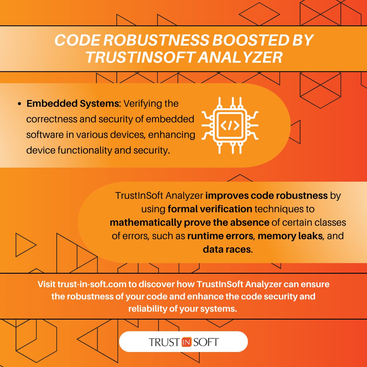 TrustInSoft's tweet image. Looking for improved robustness in your code? Here&apos;s how TrustInSoft Analyzer ensures robustness and code quality across industry sectors.

Learn more: bit.ly/3GDdobE